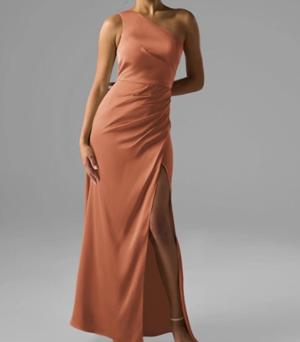 AW BRIDAL sz 8 M raw sienna satin charmeuse Benedict formal maxi dress NEW B55